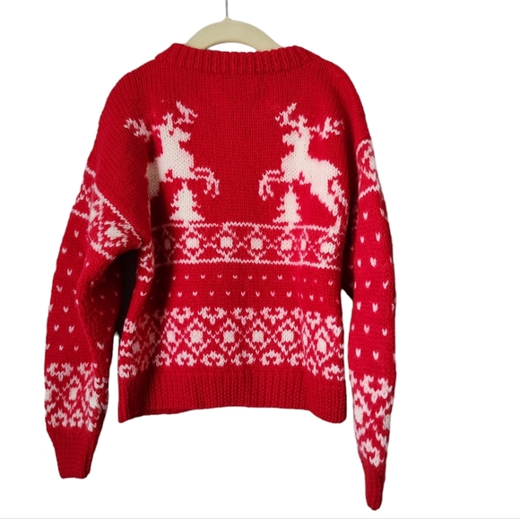 ONE OF A KIND x VINTAGE wool christmas holiday reindeer sweater red white 6-7 - Picture 2 of 5